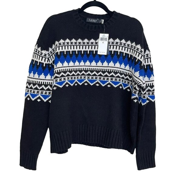 Ralph Lauren $225 Fair Isle Black Blue Sweater Size Medium NWT - Picture 3 of 5